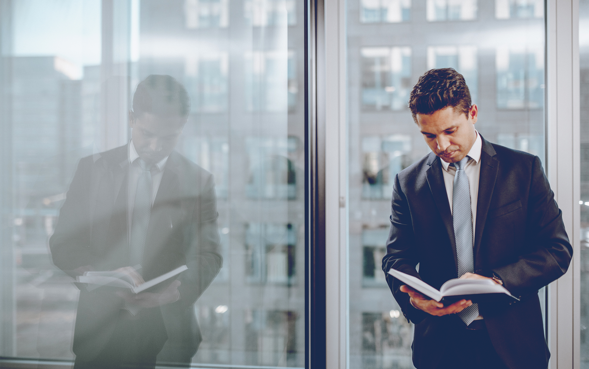 AVEGA partner reading balance sheets in modern office in Neudorf-Weimershof, Luxembourg